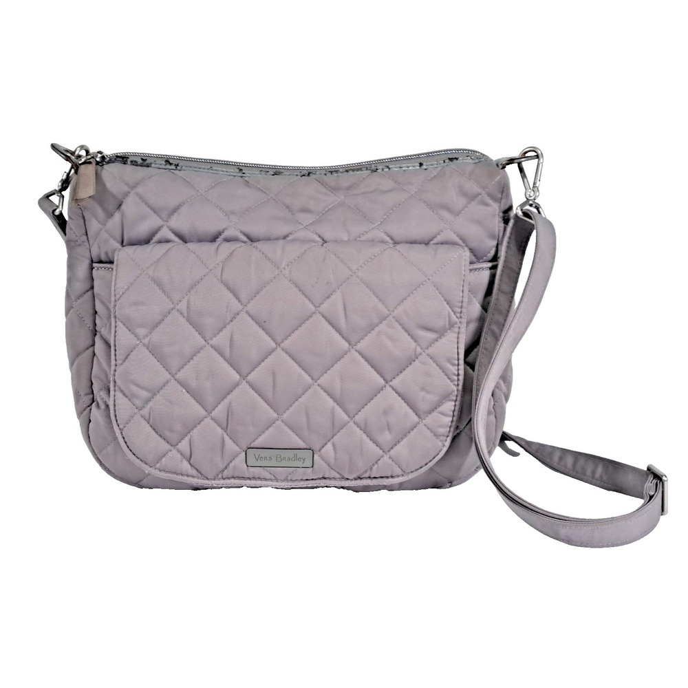 Vera Bradley Gray Quilted Crossbody Bag Floral Lining Adjustable Strap Messenger - Picture 1 of 11
